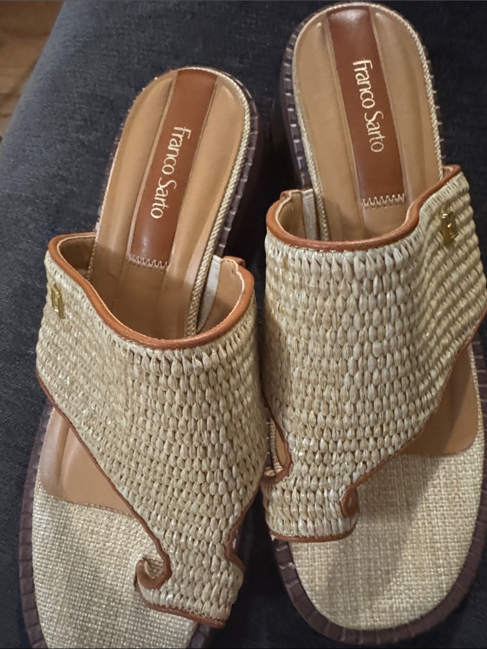 Franco Sarto Natural Woven Slide Sandals with Tan Trim(2)